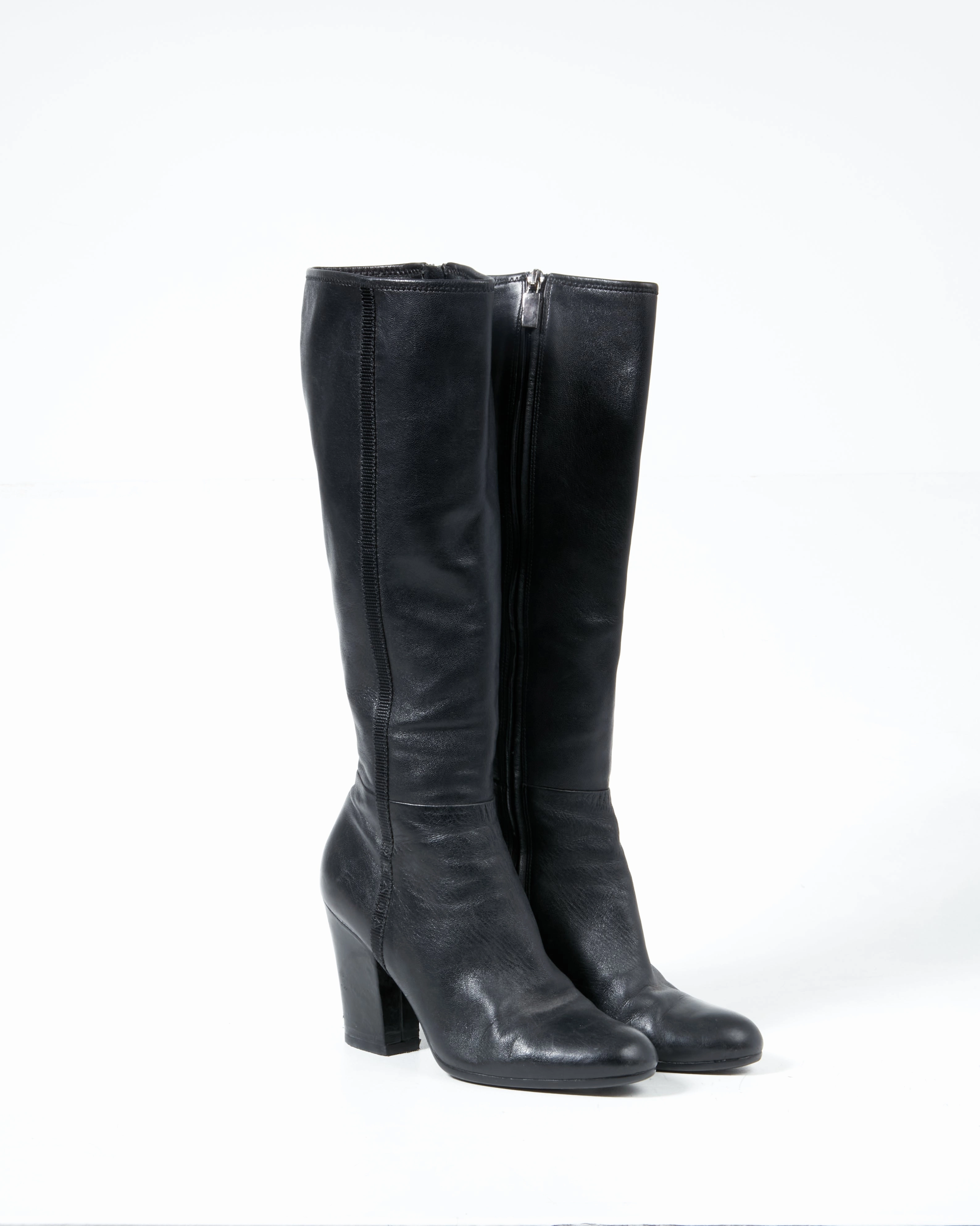 Adidas Shoes Rubber Prada Black Leather Below the Knee Heel Boots - 38.5