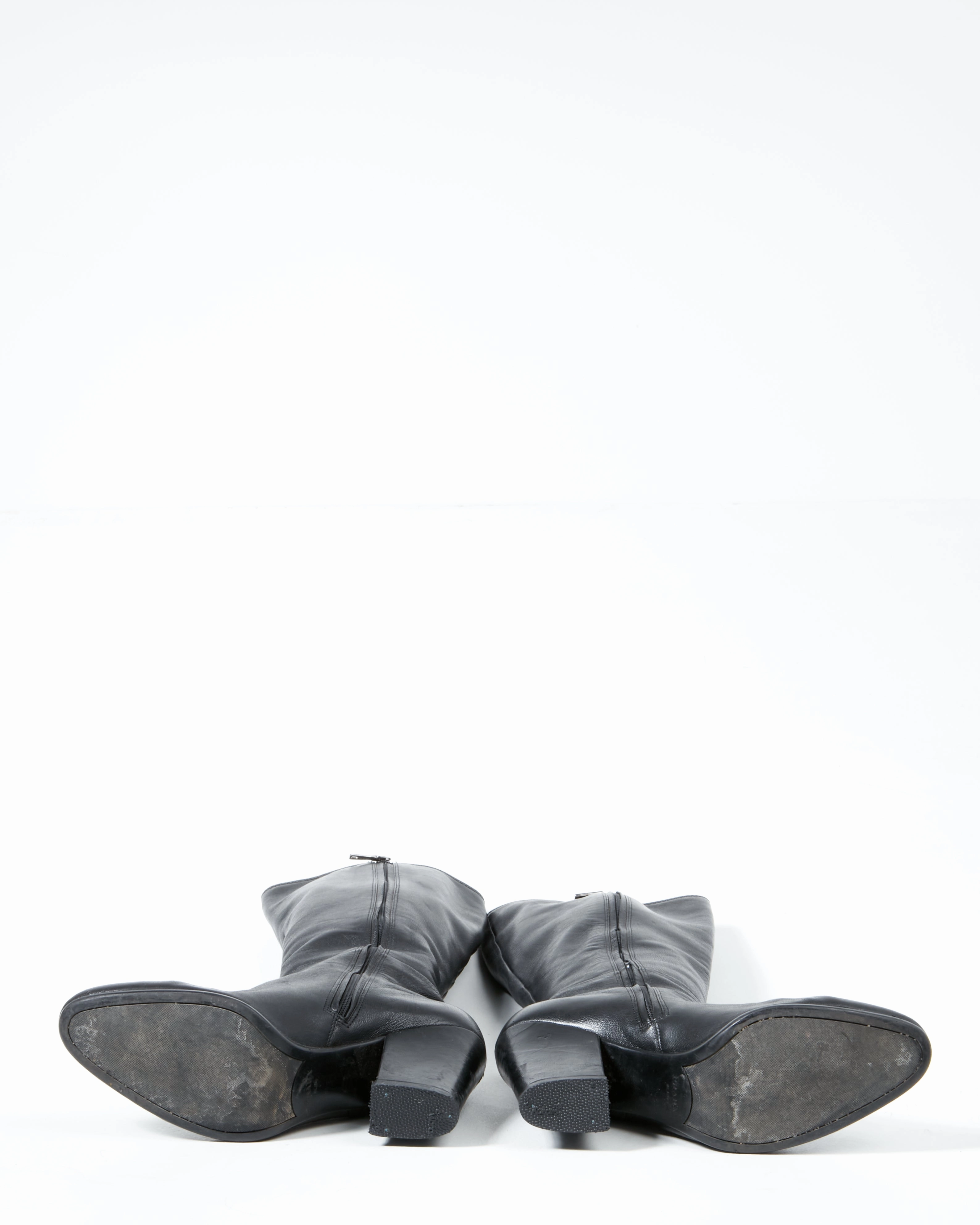 Adidas Shoes Gazelles Prada Black Leather Below the Knee Heel Boots - 38.5