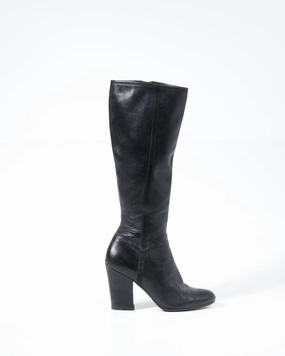 Prada Black Leather Below the Knee Heel Boots - 38.5 Casual Adidas Shoes
