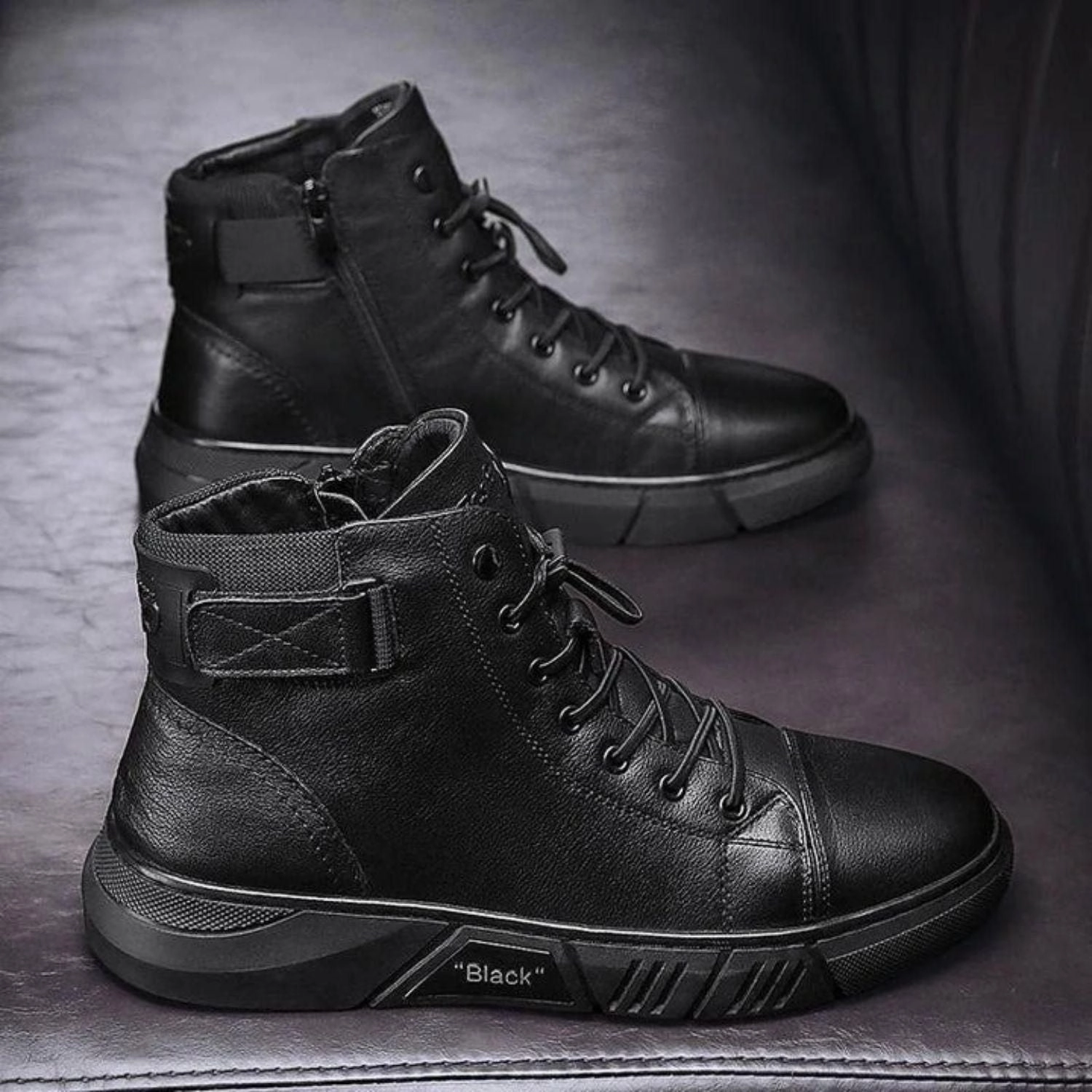 Monex Stylish Leather Black Boots For Men Space Boots