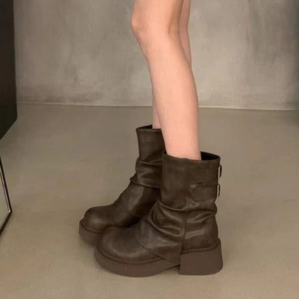 Women's Retro Thick Sole Martin Boots 90445690C Slim Adidas Shoes