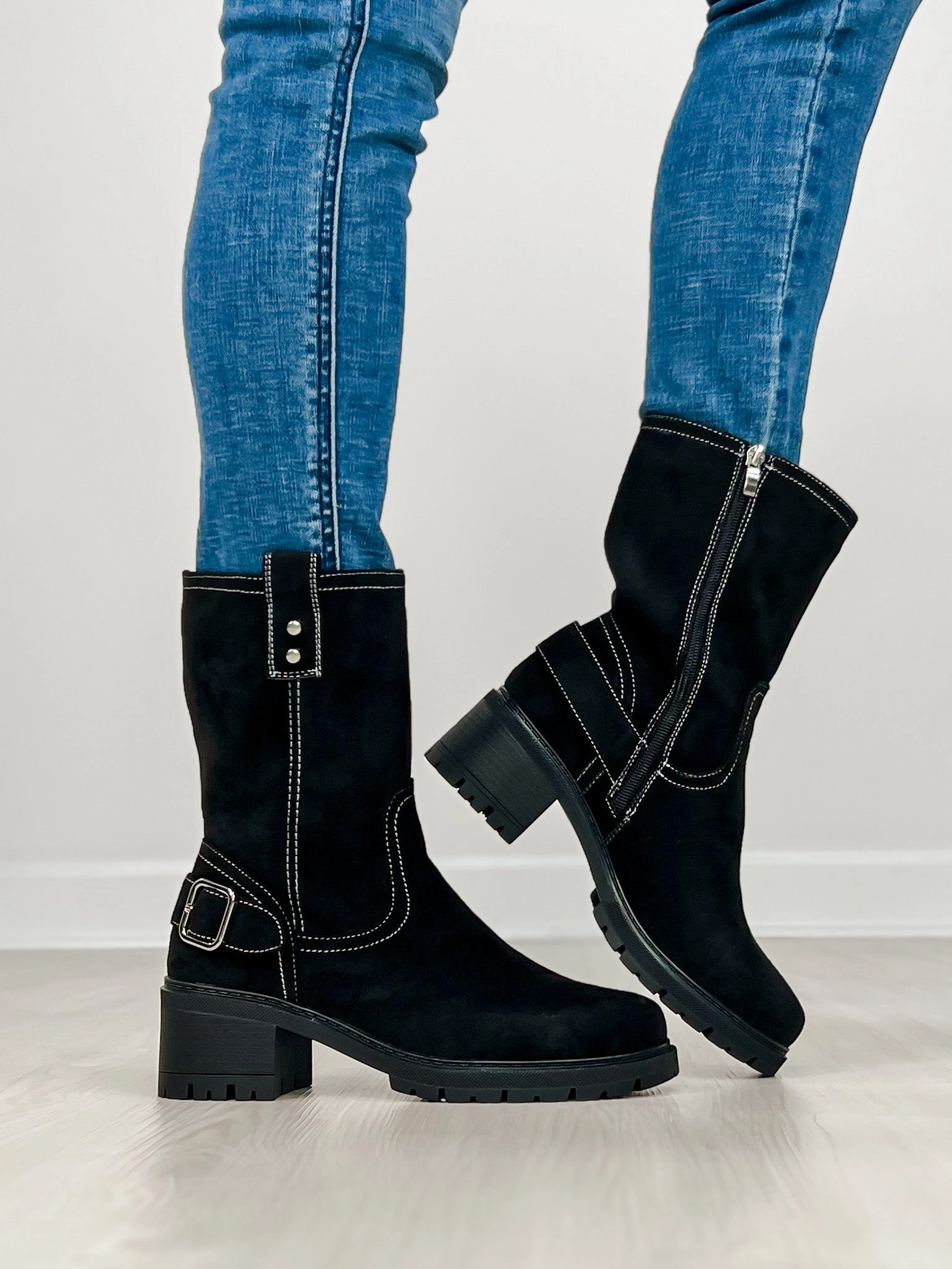 Alexander Wang Adidas Shoes Corkys Biker Babe Boots in BLACK FAUX SUEDE