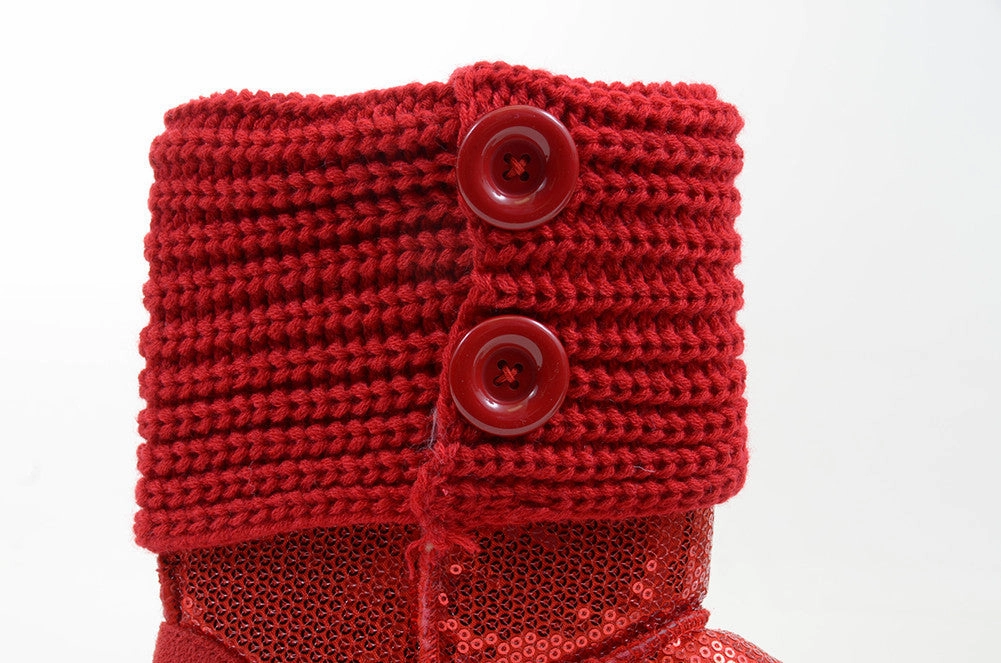 Adidas The Road Shoe Sequin Crochet Slouchy Knit Sweater Button Flat Boot Red