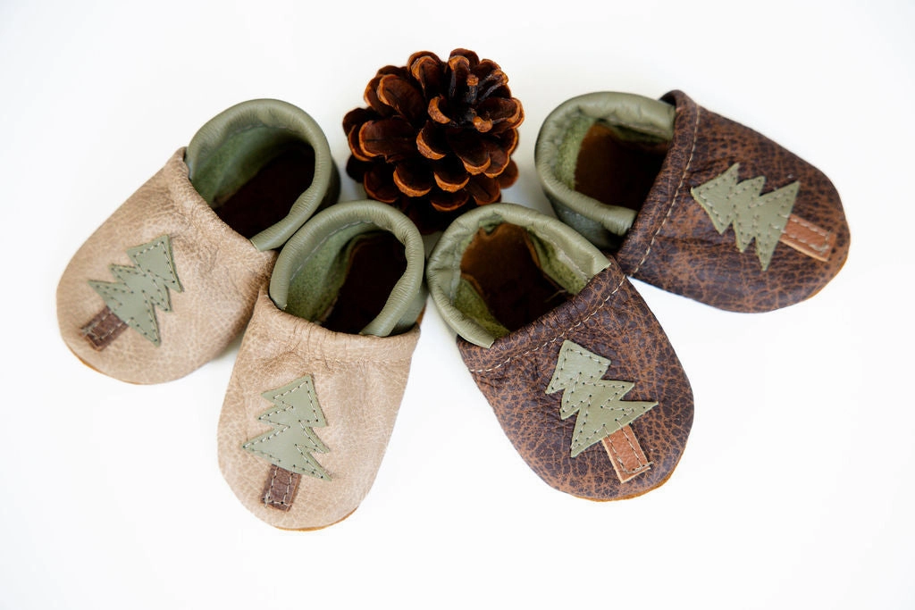 Latte & Sable Pine Fir Trees Leather Shoes  Baby and Toddler High Heels Mania Com