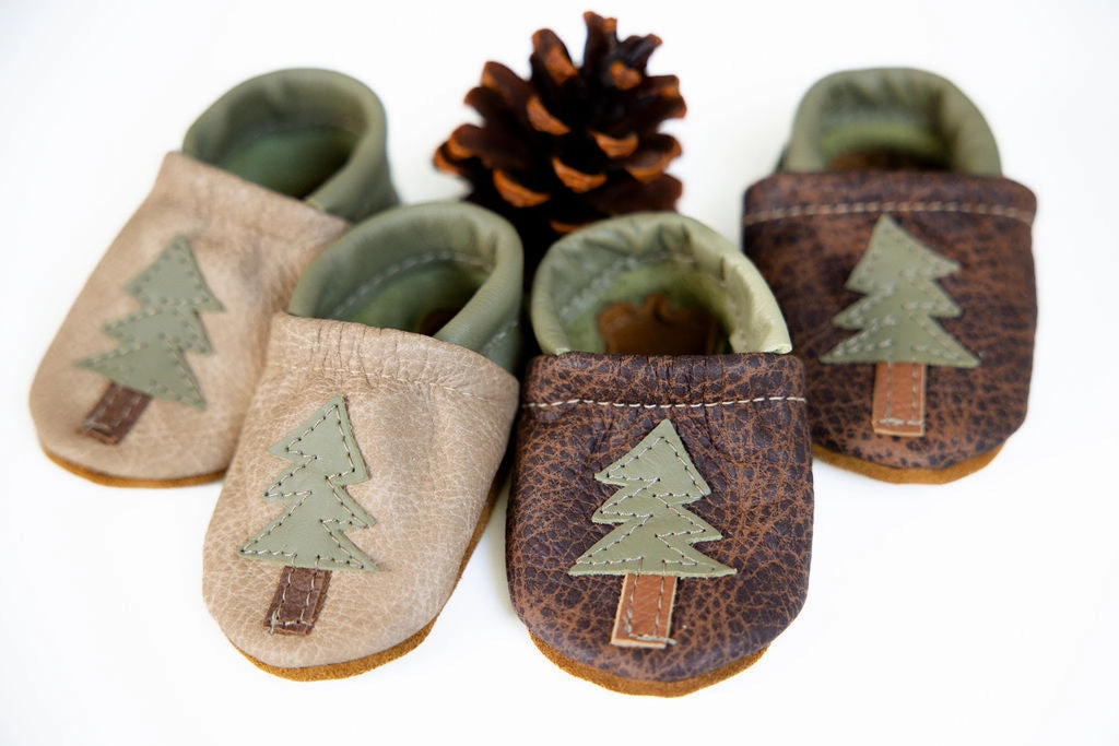 Latte & Sable Pine Fir Trees Leather Shoes  Baby and Toddler Black Thigh High Boots Without Heel