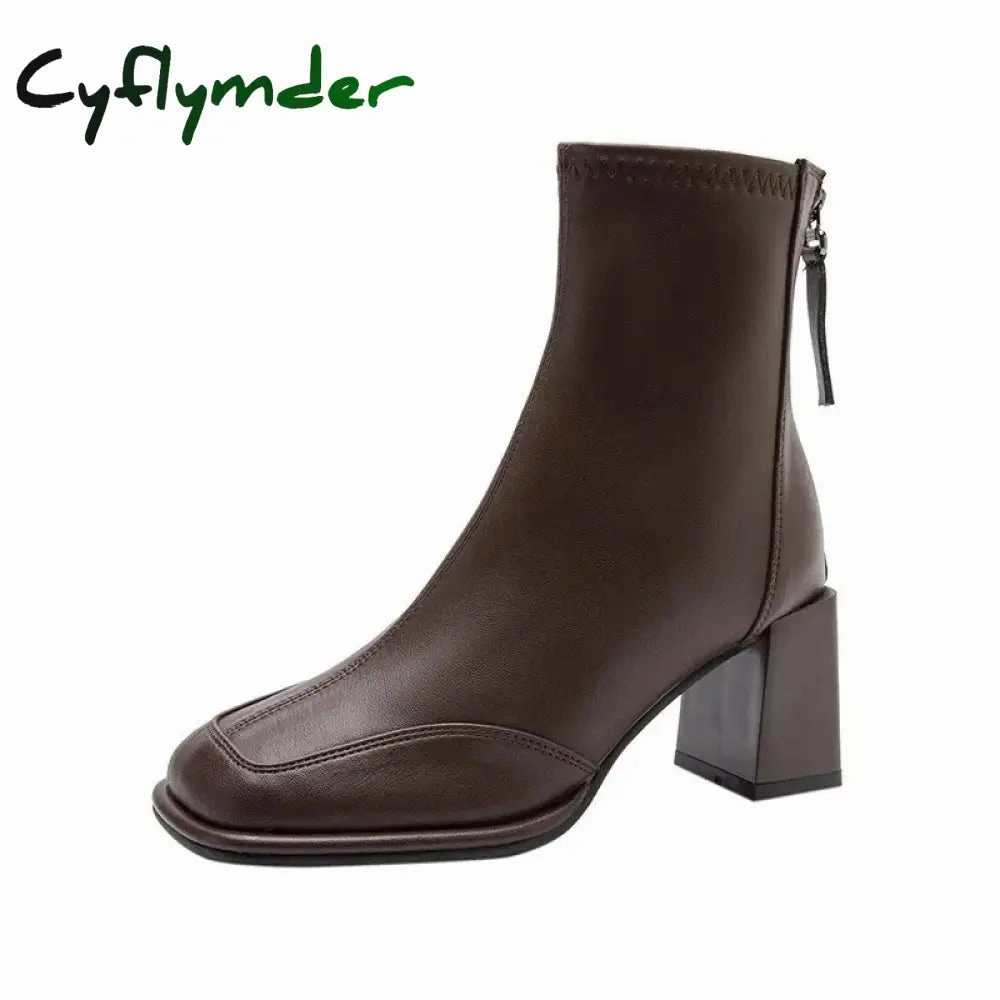 Lightweight Work Boots Waterproof Cyflymder Booties Very High Heels Shoes for Women Heeled Brown Leather Footwear Work Short Female Ankle Boots Pu Sale Y2k Autumn Quality