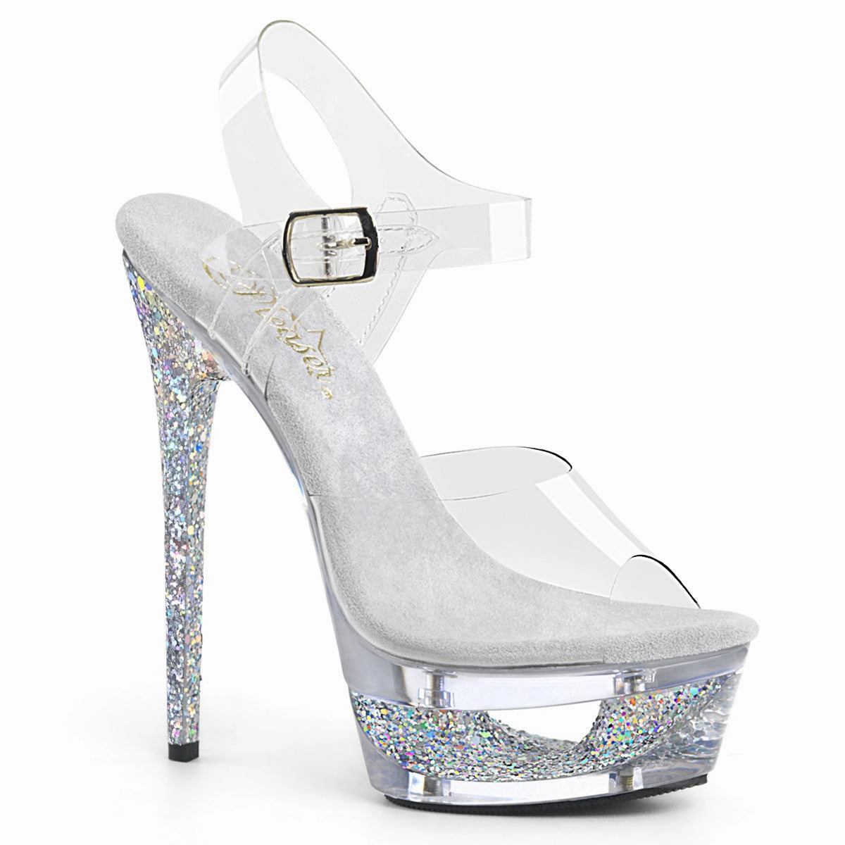 ECLIPSE-608GT Pleaser Clear/Silver Multi Glitter-Clear Sexy Platform Shoes (Pole Dancing Heels) Asics Slip Resistant Work Shoes