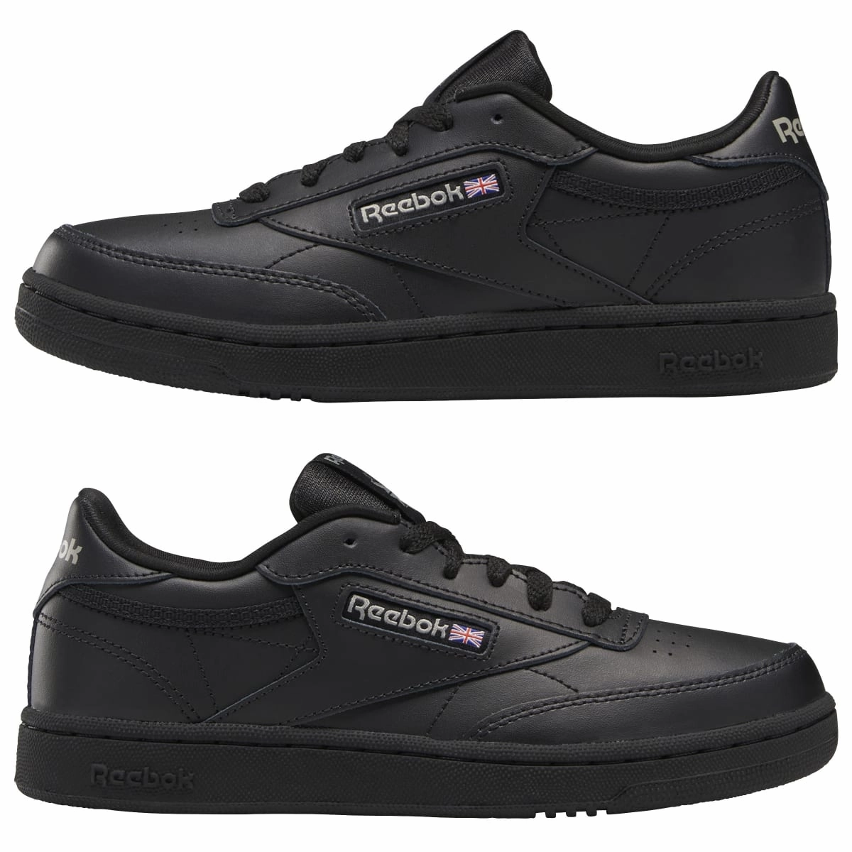 REEBOK BS6165 CLUB C JR'S (Medium) Black/Charcoal Leather Lifestyle Shoes Kids' indoor shoes Outdoor kids' clothing