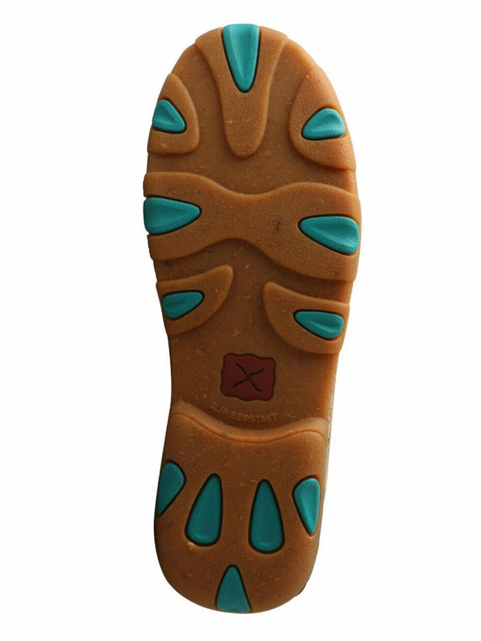 Best Flat Sole Work Boots Twisted X WDMS022 Women Slip On Driving Moccasin Tan and Turquoise