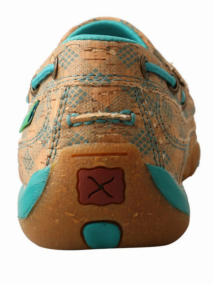 Astm Approved Work Boots Twisted X WDMS022 Women Slip On Driving Moccasin Tan and Turquoise