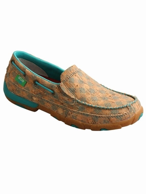 Groundbreaker Square Toe Western Work Boots Twisted X WDMS022 Women Slip On Driving Moccasin Tan and Turquoise