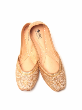 Dressy Flat Wedding Shoes Delco Women's  Tan Colored Embellished Jutis