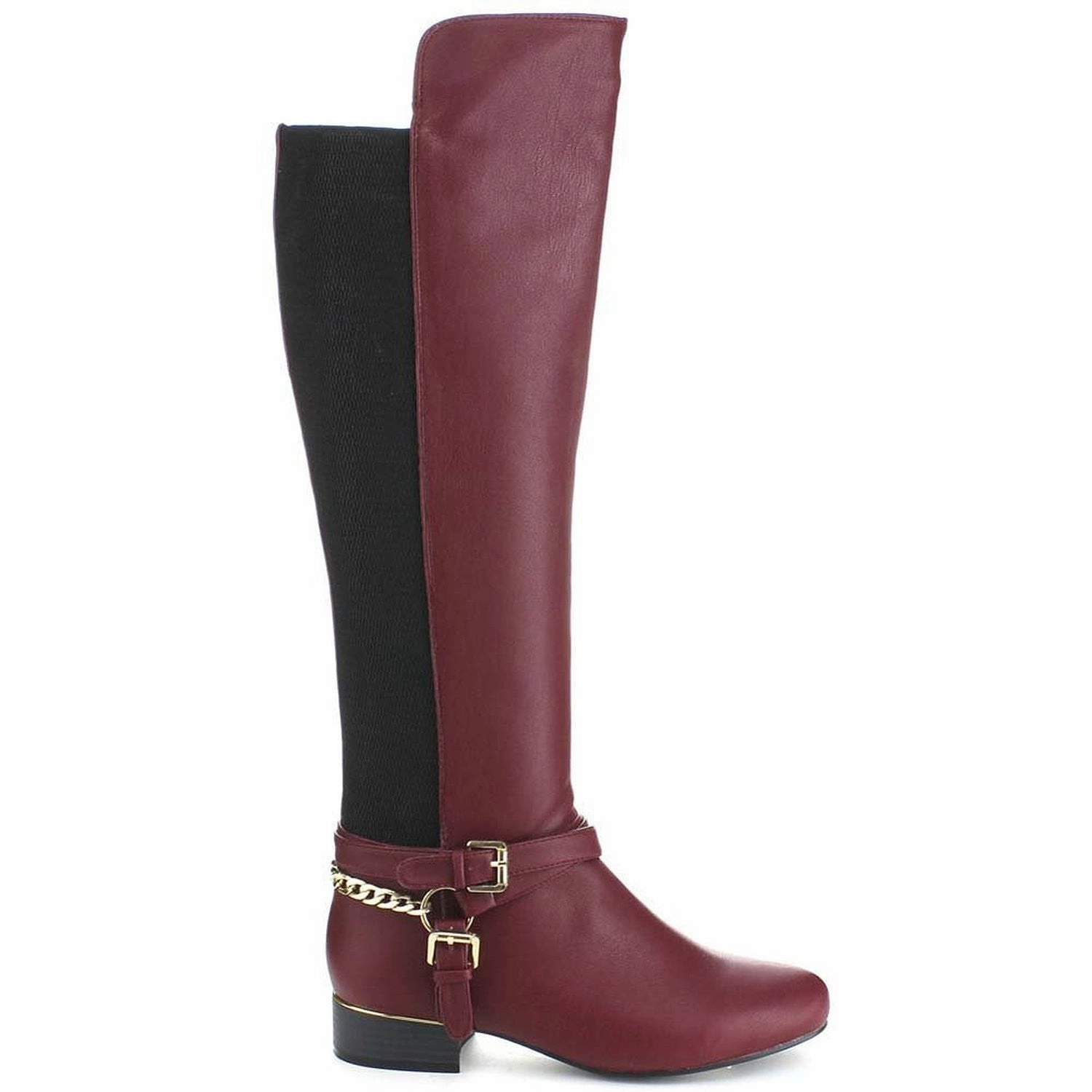 Burgundy Equestrian Criss Cross Two-tone Ankle Strap Side Zip Knee High Vegan Pirate Boots Designer Rain Boots