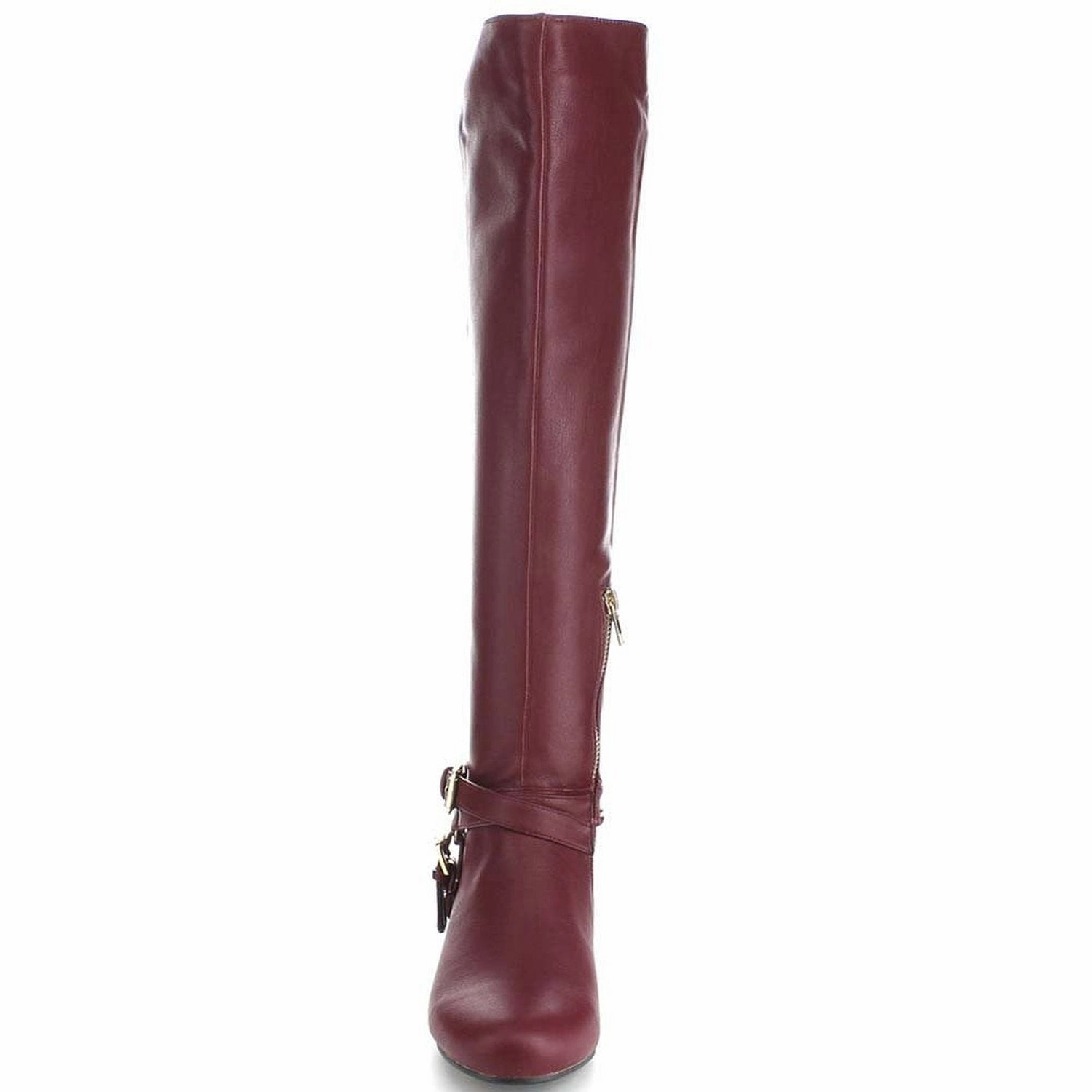 Rain Boots Cartoon Burgundy Equestrian Criss Cross Two-tone Ankle Strap Side Zip Knee High Vegan Pirate Boots