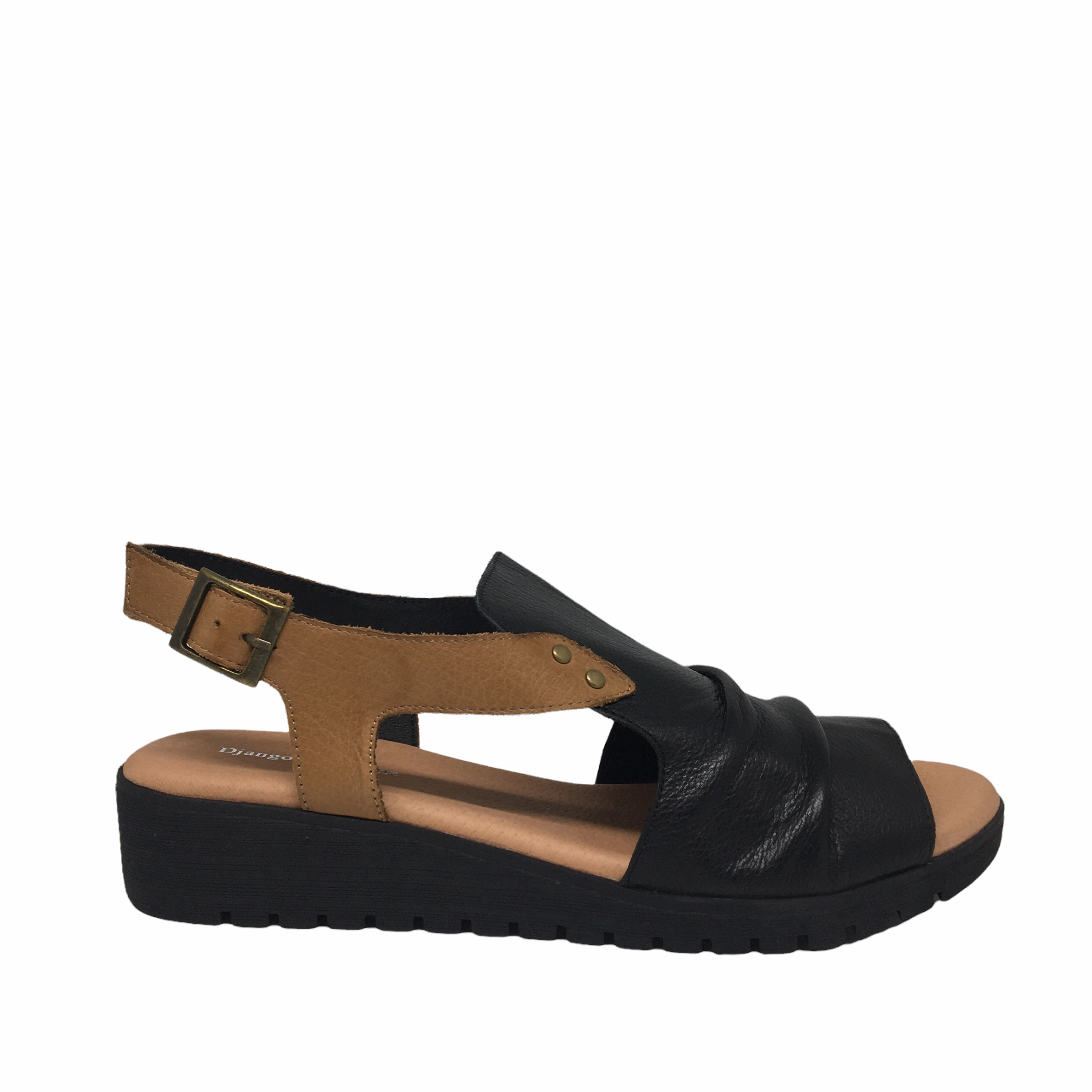 Bay Walk Long Hour Django & Juliette Madis Leather Sandal ~ Tan ~ Black ~ Yellow