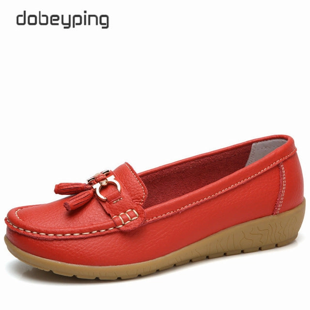 dobeyping 2018 New Arrival Shoes Woman Genuine Leather Platform Heeled Loafers