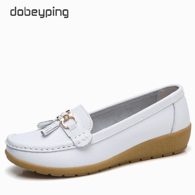 Loafers Heel Slip dobeyping 2018 New Arrival Shoes Woman Genuine Leather