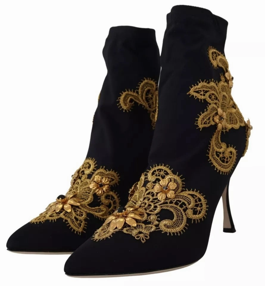 Banned Adidas Shoes Dolce & Gabbana Black Gold Embroidery Slip On Boots Shoes