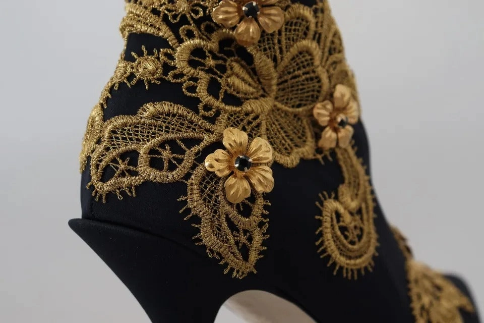 Adidas Shoes Snakeskin Dolce & Gabbana Black Gold Embroidery Slip On Boots Shoes