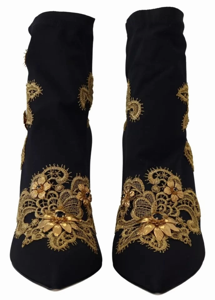 Dolce & Gabbana Black Gold Embroidery Slip On Boots Shoes La Galaxy Adidas Shoes
