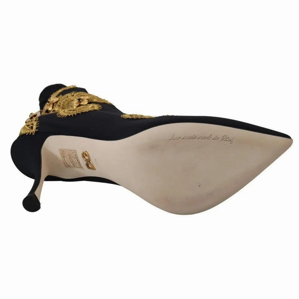 Adidas Fluffy Shoes Dolce & Gabbana Black Gold Embroidery Slip On Boots Shoes