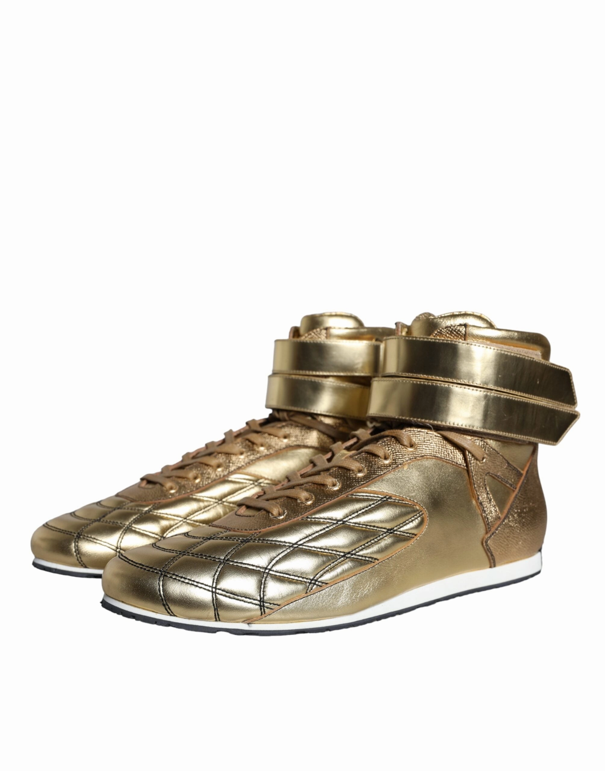Dolce & Gabbana Gold Leather Sartoria High Top Sneakers Shoes Custom Asics Volleyball Shoes