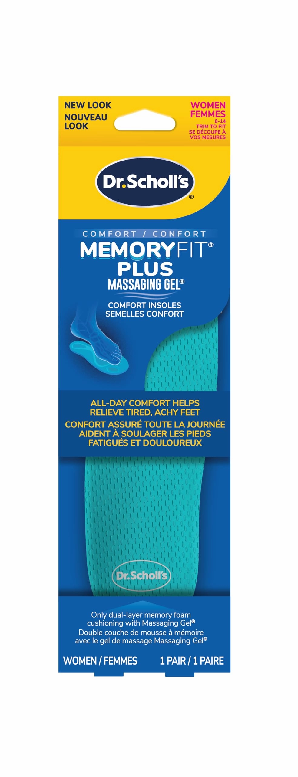 Dr. Scholl's Memory Fit Plus Massaging Gel Comfort Insoles, Memory Foam & Gel, All-day Comfort, Arch Support, Distributes Pressure, Shock Absorbing, Trim Insert to Fit Shoe, Women Size 6-10, 1 Pair Work Boot Arch Support Inserts