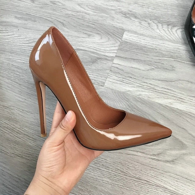 2020 Women Classic Pumps Extreme High Heels 12cm Sexy Stilettos Ladies Pointed Toe Shoes Nude Red Blue Black Beige Leopard Heels Dress Shoes Extra Wide