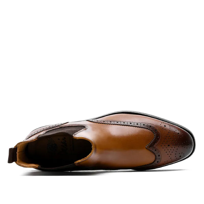 Casual Shoes To Wear With Dresses Desai Men's New Leather shoes Chelsea Brogue style boots one-step low-heeled boots fashion daily Elastic Shoes DS122H