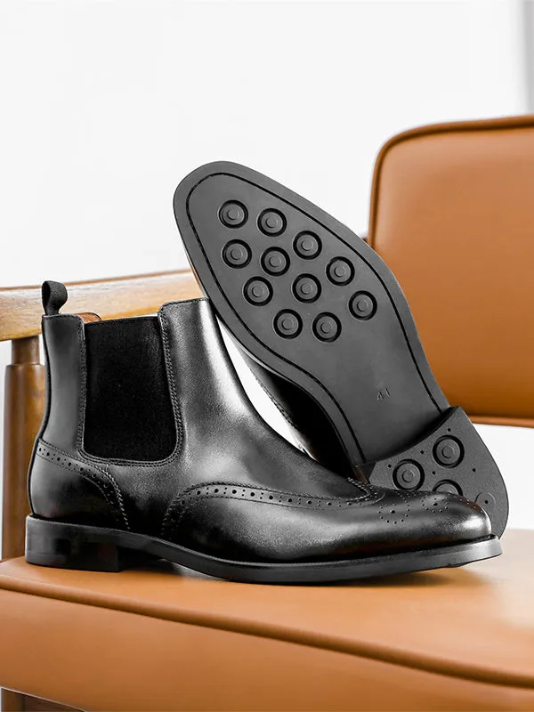 Custom Dress Shoes Desai Men's New Leather shoes Chelsea Brogue style boots one-step low-heeled boots fashion daily Elastic Shoes DS122H