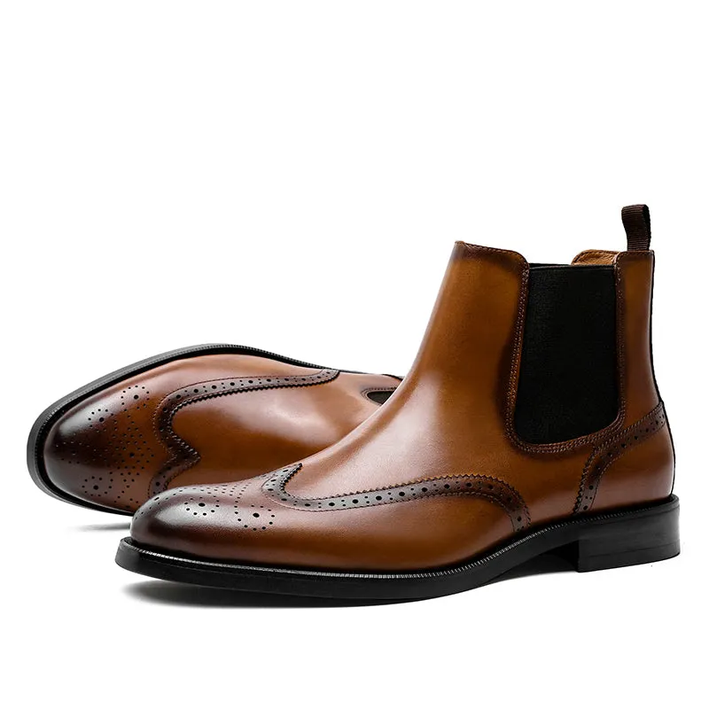 Desai Men's New Leather shoes Chelsea Brogue style boots one-step low-heeled boots fashion daily Elastic Shoes DS122H Dress Shoes Alligator