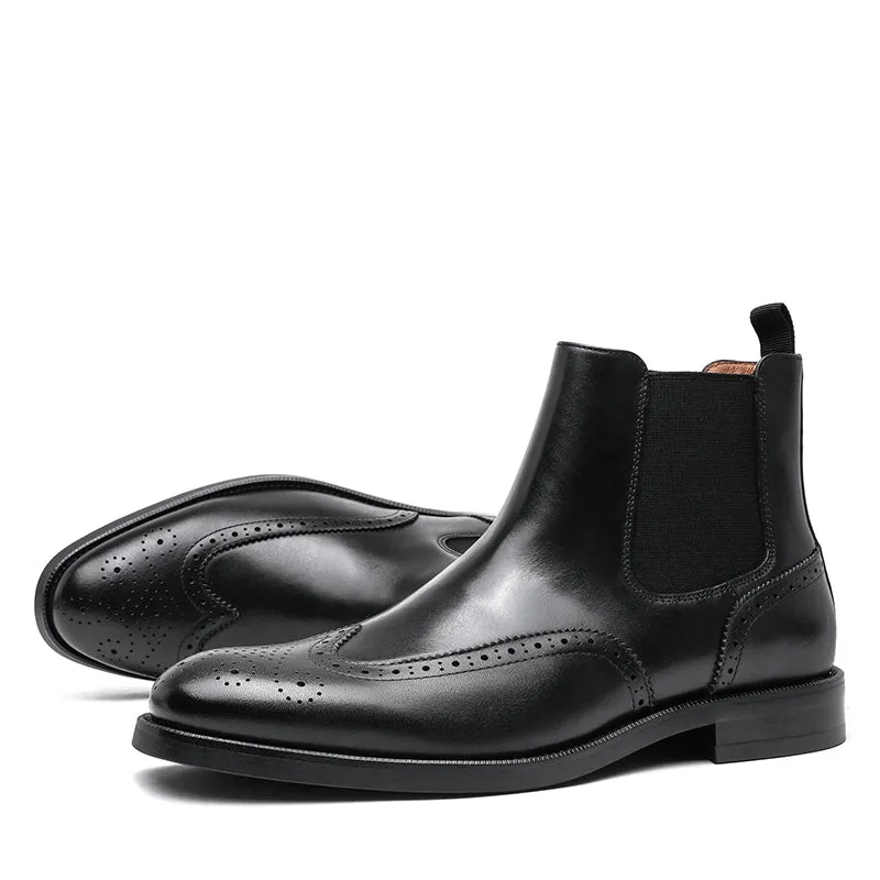 Lace Dress And Shoes Desai Men's New Leather shoes Chelsea Brogue style boots one-step low-heeled boots fashion daily Elastic Shoes DS122H