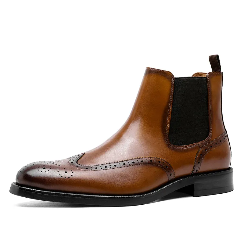 Dress Shoe Sneaker Hybrid Desai Men's New Leather shoes Chelsea Brogue style boots one-step low-heeled boots fashion daily Elastic Shoes DS122H