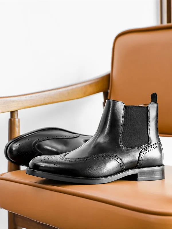 Desai Men's New Leather shoes Chelsea Brogue style boots one-step low-heeled boots fashion daily Elastic Shoes DS122H Dresser For Shoes