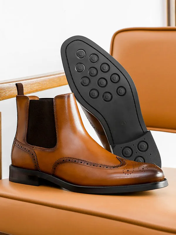 Dress Shoes Stores Near Me Desai Men's New Leather shoes Chelsea Brogue style boots one-step low-heeled boots fashion daily Elastic Shoes DS122H