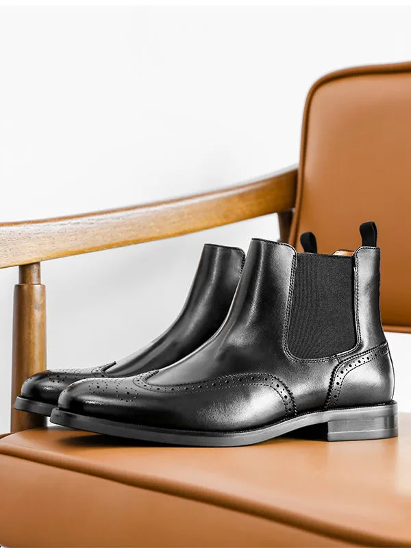 Huckberry Dress Shoes Desai Men's New Leather shoes Chelsea Brogue style boots one-step low-heeled boots fashion daily Elastic Shoes DS122H