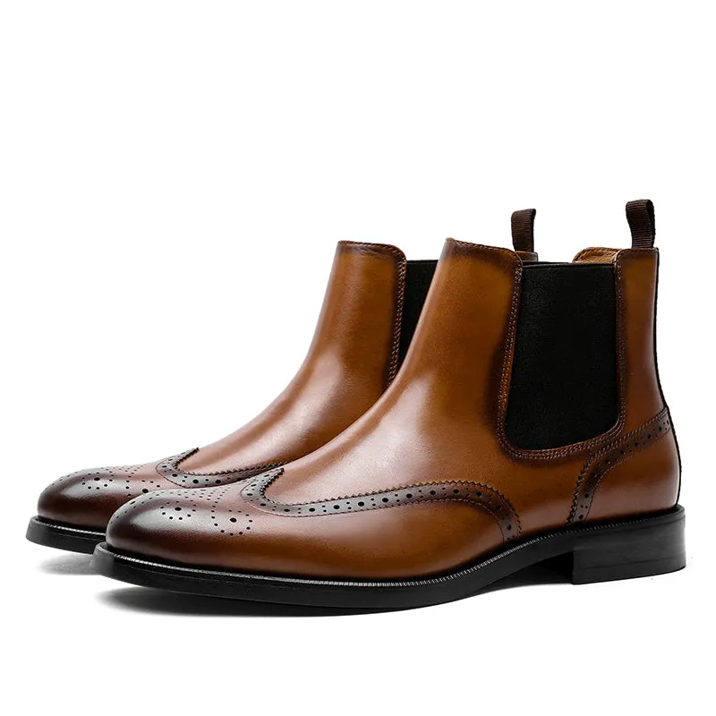 Wide Comfortable Dress Shoes Desai Men's New Leather shoes Chelsea Brogue style boots one-step low-heeled boots fashion daily Elastic Shoes DS122H