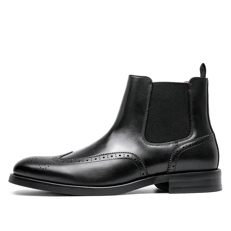 Desai Men's New Leather shoes Chelsea Brogue style boots one-step low-heeled boots fashion daily Elastic Shoes DS122H Dress With Running Shoes