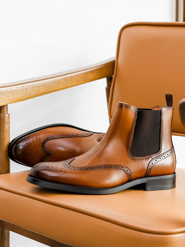 Waterproof Leather Dress Shoes Desai Men's New Leather shoes Chelsea Brogue style boots one-step low-heeled boots fashion daily Elastic Shoes DS122H