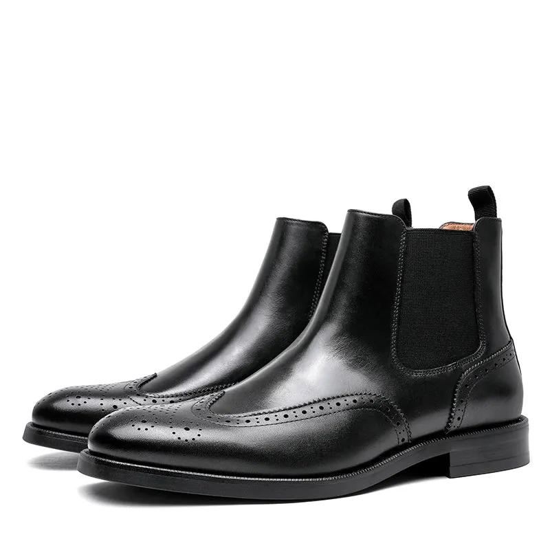 Dyeable Dress Shoes Desai Men's New Leather shoes Chelsea Brogue style boots one-step low-heeled boots fashion daily Elastic Shoes DS122H