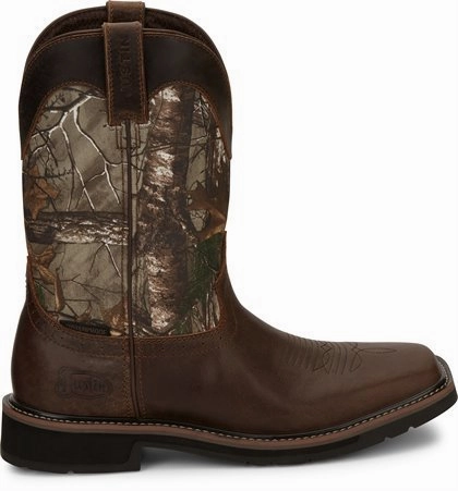 Steele Toe Work Boots Justin Men's 11" Waterproof Trekker RealTree Camo Pull-On Square Toe Work Boots