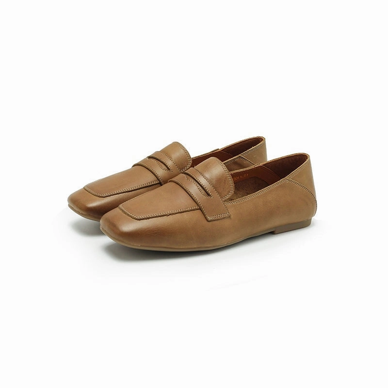 Dwarves Leather Penny Loafers for Women in Brown/Khaki/Beige/Coffee Jeans With Penny Loafers