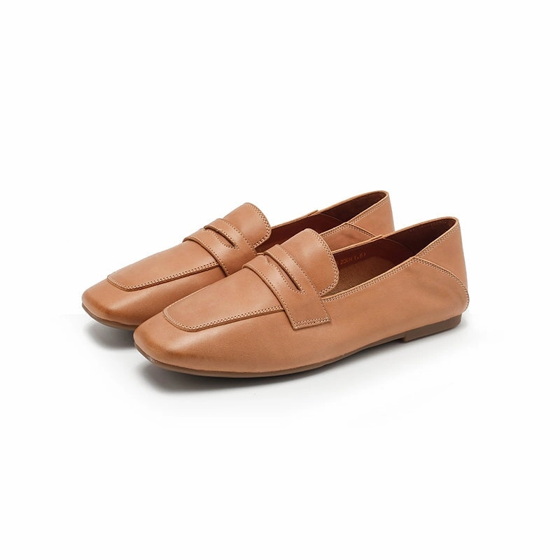 Dwarves Leather Penny Loafers for Women in Brown/Khaki/Beige/Coffee Cloth Loafers