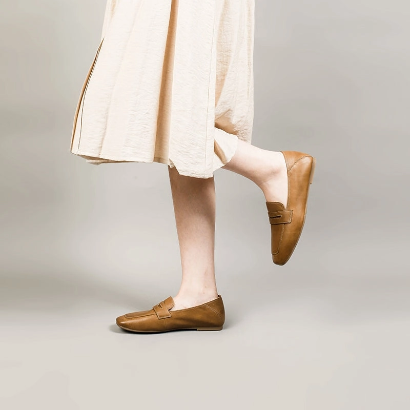 Suede Loafers Casual Dwarves Leather Penny Loafers for Women in Brown/Khaki/Beige/Coffee