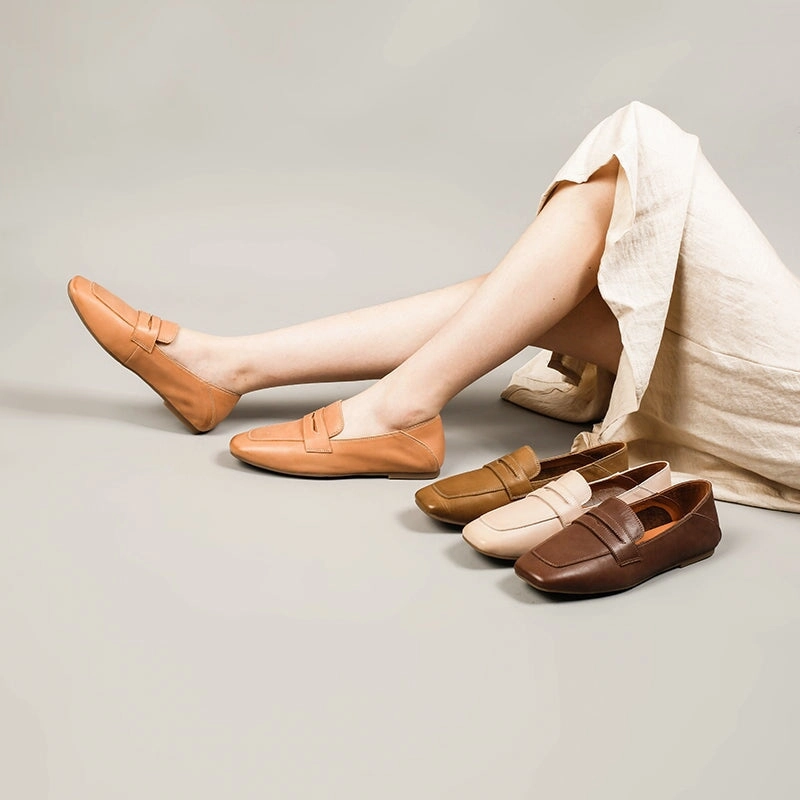 Dwarves Leather Penny Loafers for Women in Brown/Khaki/Beige/Coffee Tiger Loafers