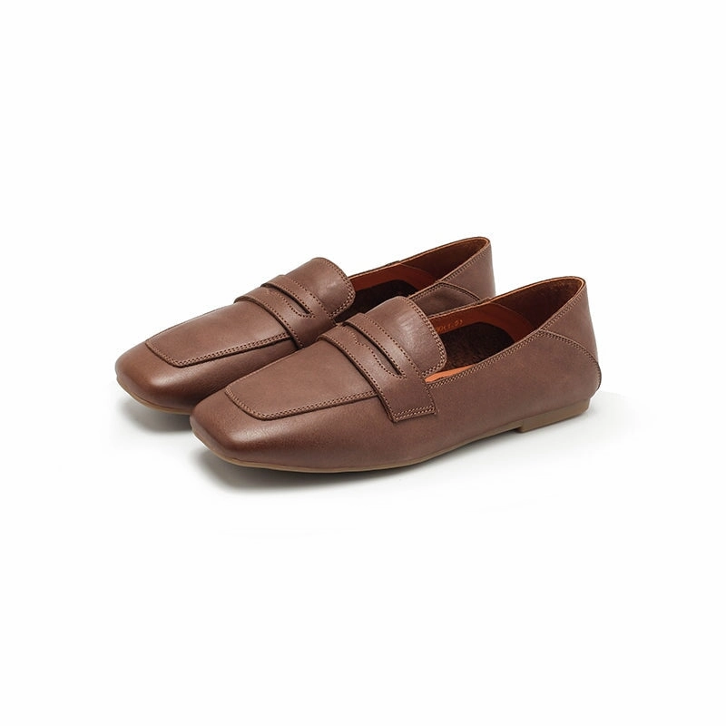 Dwarves Leather Penny Loafers for Women in Brown/Khaki/Beige/Coffee Drivers Vs Loafers