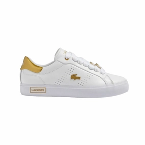 LACOSTE 7-45SFA0034216 POWERCOURT 2.0 WMN'S (Medium) White/Gold Leather & Synthetic Lifestyle Shoes Day Style Valley Step