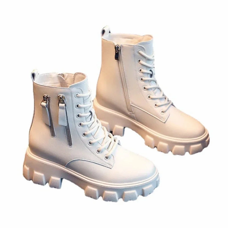 Ll Bean Wedge Snow Boot Pu Leather Platform Ankle Boots Women Lace-Up Zipper Thicked Plush Snow Boots Woman Winter Non-Slip Warm Cotton Shoes kodez