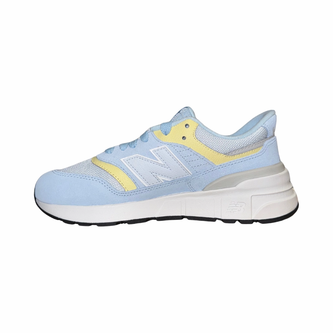 Strike Hike NEW BALANCE GR997RSL-W 997R v1 JR'S (Wide) Light Chrome Blue/Parchment Suede & Mesh Running Shoes