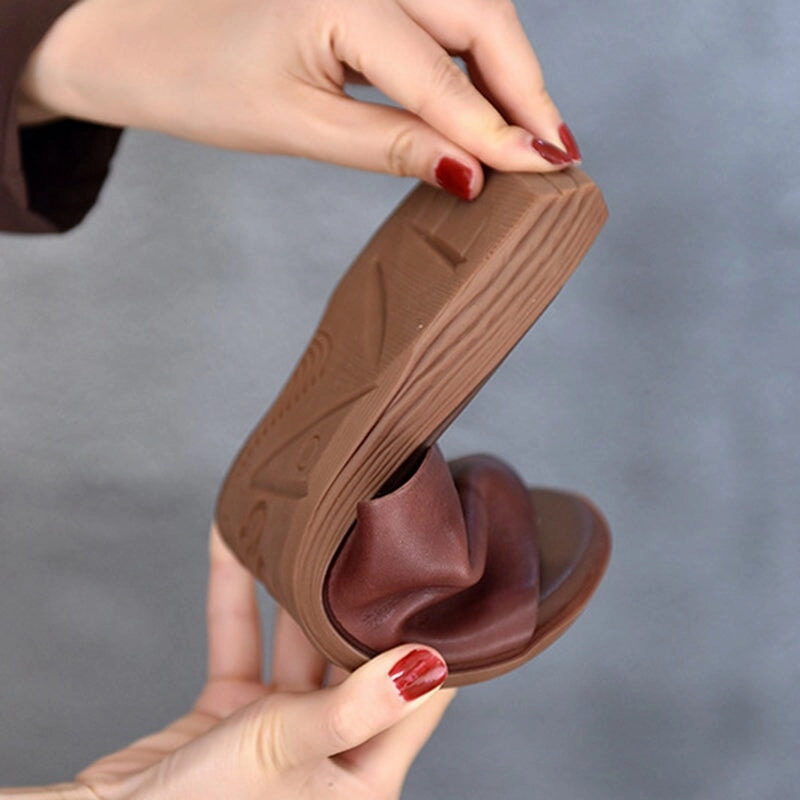 Women's Genuine Leather Slippers Open Toe in Coffee/Black Formal Loafers Shoes